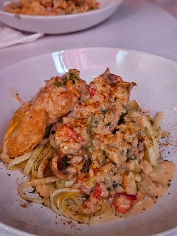 Rose Pasta with Fried Fish